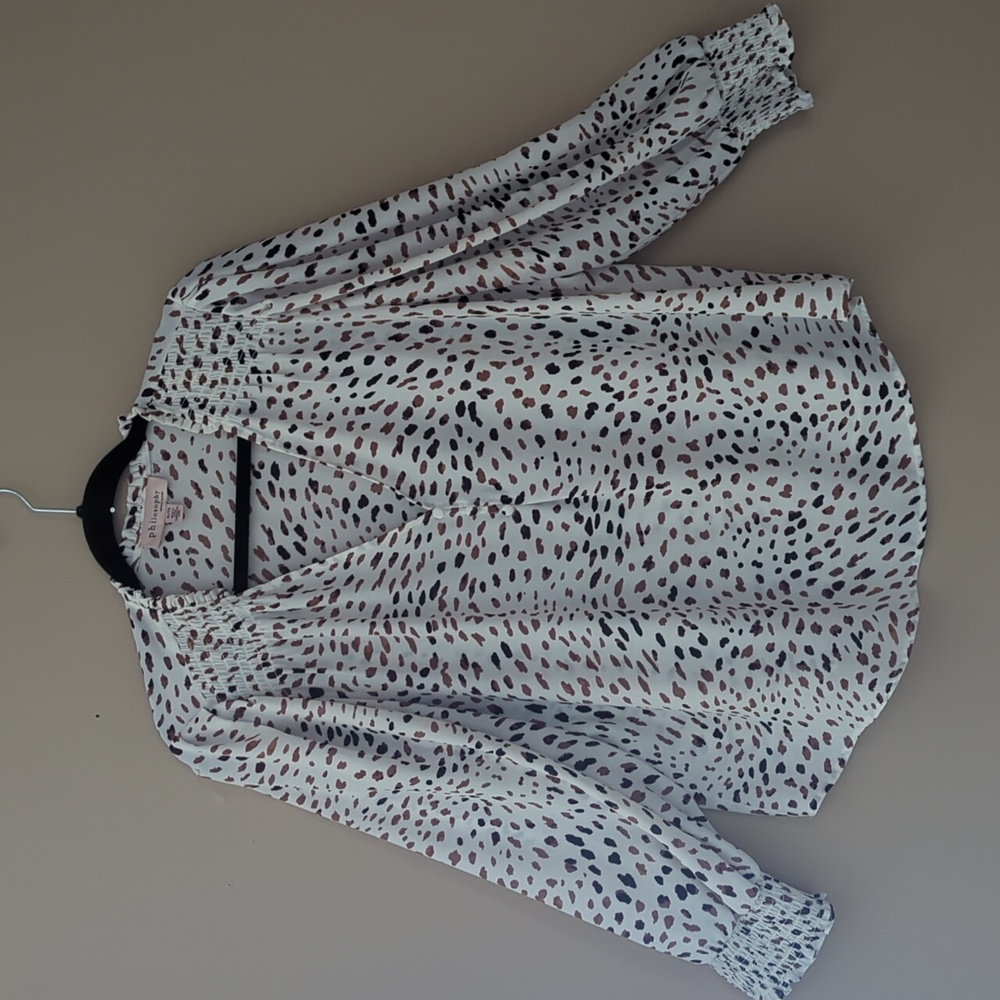 Philosophy White and Brown Animal Print Blouse